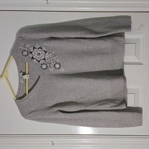 Loft Ann Taylor Petites V-Neck Sweater With Snowflakes